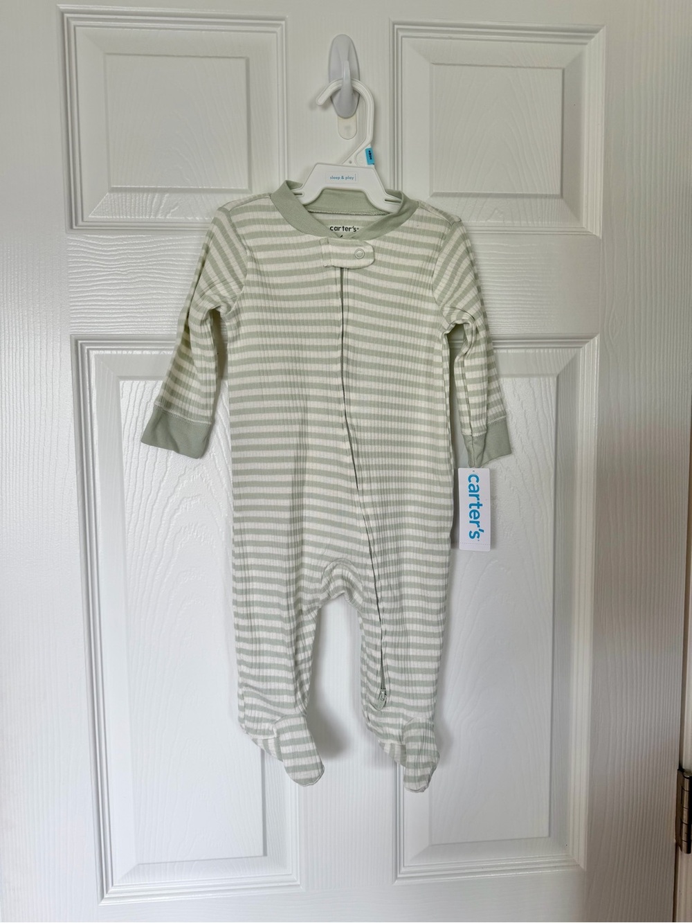 NWT Carter's Sage and White Striped Footed One-Piece